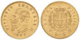 Vittorio Emanuele II (1861-1878) 5 Lire 1865 T - Nomisma 876 AU RR
SPL+