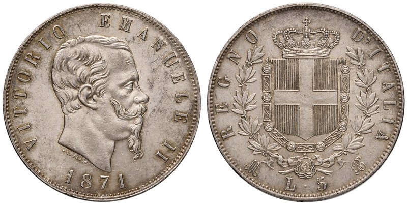 Vittorio Emanuele II (1861-1878) 5 Lire 1871 M - Nomisma 889 AG Minimi colpetti ...