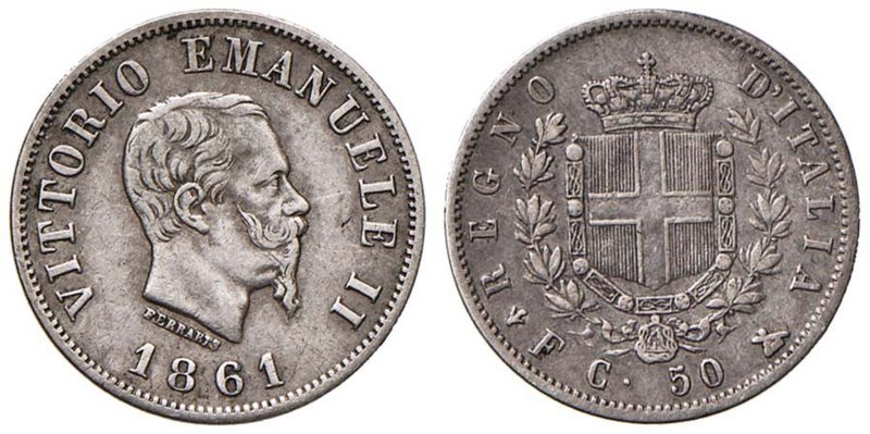 Vittorio Emanuele II (1861-1878) 50 Centesimi 1861 F - Nomisma 919 AG RR
qBB