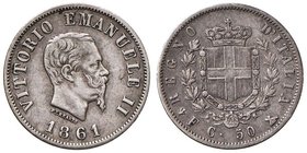 Vittorio Emanuele II (1861-1878) 50 Centesimi 1861 F - Nomisma 919 AG RR
qBB