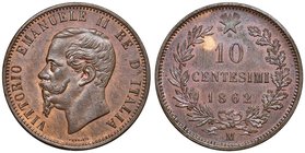 Vittorio Emanuele II (1861-1878) 10 Centesimi 1862 M - Nomisma 938 CU Conservazione eccezionale con riflessi di rame rosso
FDC
