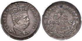 Umberto I (1878-1900) Eritrea - 2 Lire 1896 - Nomisma 1040 AG R In slab PCGS AU50 “broadstruck” E475564.50/33542602. Bella patina per questo interessa...