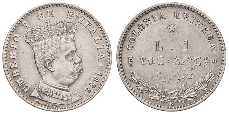 Umberto I (1878-1900) Eritrea - Lira 1896 - Nomisma 1043 AG RR Minimi colpetti a...