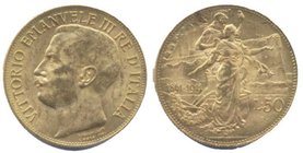 Vittorio Emanuele III (1900-1946) 50 Lire 1911 - Nomisma 1066 AU R Minimi graffietti diffusi
BB+/SPL