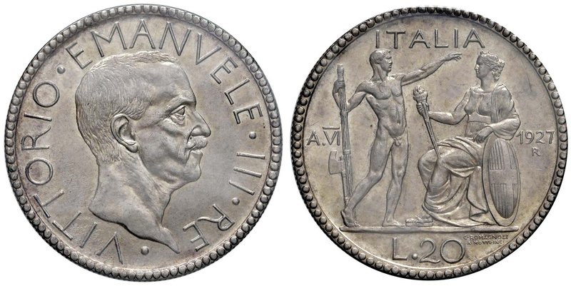 Vittorio Emanuele III (1900-1946) 20 Lire 1927 A. VI - Nomisma 1084 AG Sigillato...