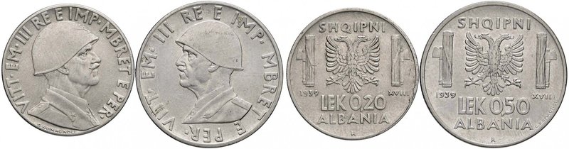 ALBANIA Vittorio Emanuele III (1900-1946) 0,50 Lek e 0,20 Lek 1939 amagnetiche -...