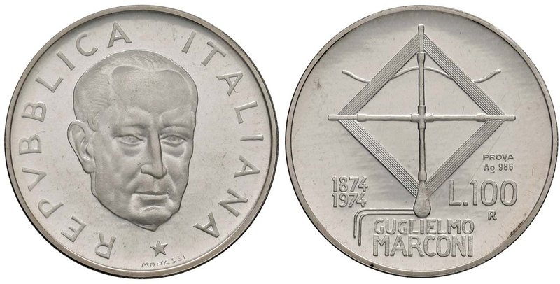 REPUBBLICA ITALIANA 100 Lire 1974 Marconi Prova - Gig. P7 AG RR Sigillata FDC da...