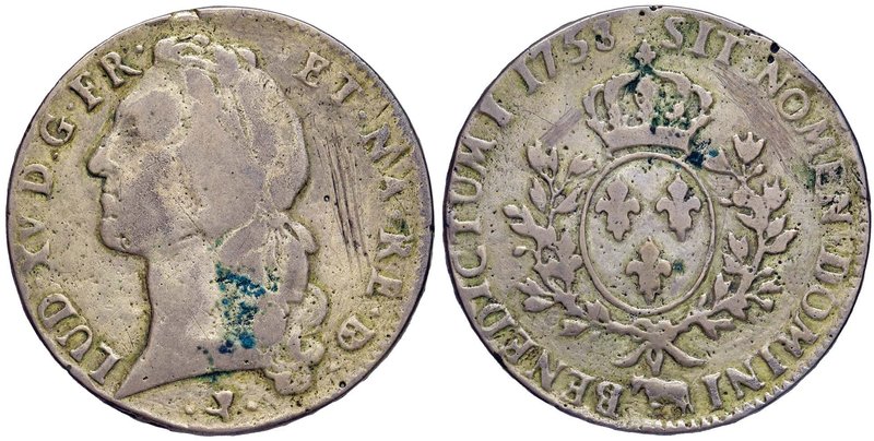 FRANCIA Luigi XV (1715-1774) - Ecu 1758 - KM 518 AG (g 22,28) Falso d’epoca, gra...