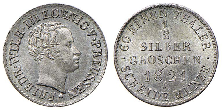 GERMANIA PRUSSIA Federico Guglielmo III (1797-1840) - ½ Silber Groschen 1821 A -...