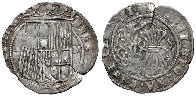 SPAGNA Fernando e Isabel (1474-1504) Real Toledo - Cal. 406 AG (g 3,37) Frattura...