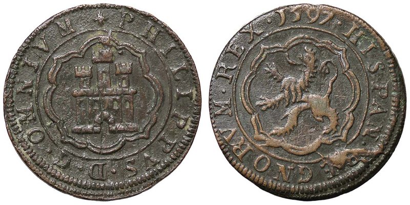 SPAGNA Felipe II (1586-1598) 4 Maravedis 1597 Segovia - Cal. 865 AE (g 6,36)
qS...