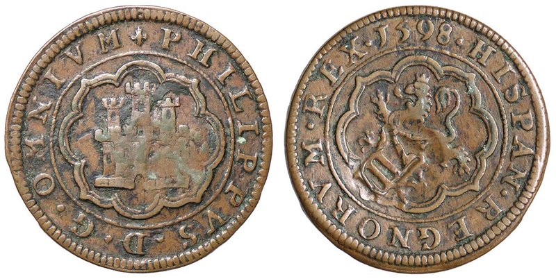 SPAGNA Felipe II (1586-1598) 4 Maravedis 1598 Segovia (resello) - AE (g 6,05)
B...