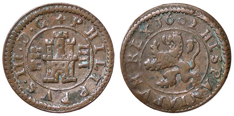 SPAGNA Felipe III (1598-1621) 2 Maravedis 1601 Segovia - De la Fuente D201 AE (g...