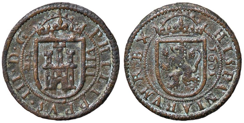 SPAGNA Felipe III (1598-1621) 8 Maravedis 1605 Segovia - Cal. 761 AE (g 6,02)
B...
