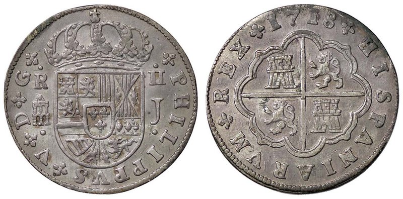 SPAGNA Felipe V (1700-1746) 2 Reales 1718 Segovia J - Cal. 1392 AG (g 6,37)
qSP...