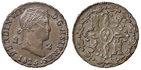 SPAGNA Fernando VII (1815-1833) 2 Maravedis 1825 HSIP Segovia - Cal. 1725 CU (g 2,66)
SPL+