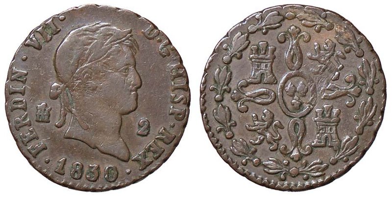 SPAGNA Fernando VII (1815-1833) 2 Maravedis 1830 Segovia - CU g (2,22)
BB+