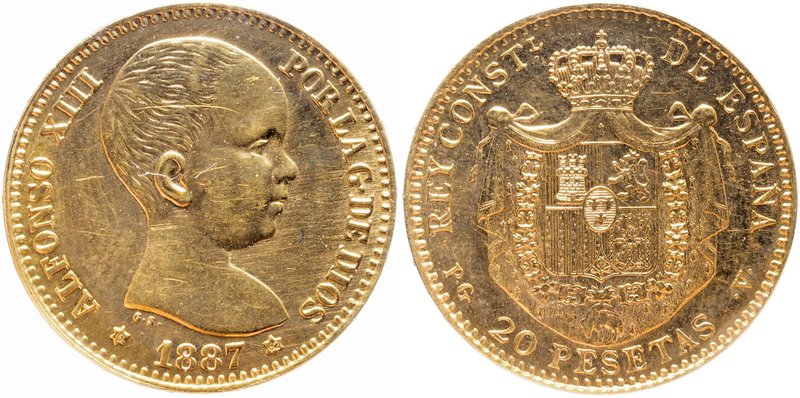 SPAGNA Alfonso XIII (1874-1885) 20 Pesetas 1887 (1962) - Fr. 345r AU Sigillato F...