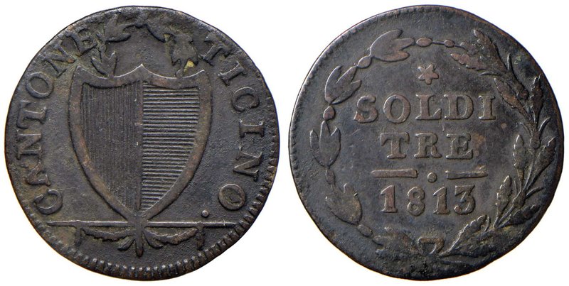 SVIZZERA Ticino 3 Soldi 1813 - KM 2 CU (g 1,70)
BB