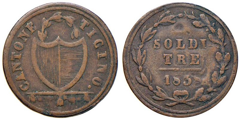 SVIZZERA Ticino 3 Soldi 1838 - KM 2 CU (g 1,87)
qBB