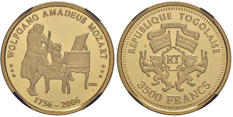 TOGO 3.500 Francs 2006 - KM. Manca AU Commemorazione di Mozart; in slab RNGA PF6...