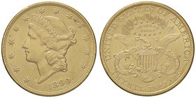 USA 20 Dollari 1899 - KM 74.3 AU (g 33,49) Piccole screpolature al D/
SPL