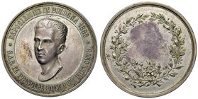 Anno 1888 - Esposizione di Bologna - Il principe di Napoli presidente onorario Metallo bianco - 40,4 mm - 31,72 gr. - NC - Opus: Stefano Johnson.
qFD...