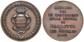 Anno 1903 - Barletta - Anniversario dei 400 anni della disfida della città Bronzo - 39,8 mm - 27,95 g - R - Al dritto: Stemma coronato della città di ...