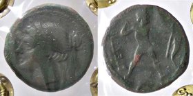 GRECHE - BRUTTIUM - Brettii - Emioncia ridotta - Busto diademato della Nike a s. /R Zeus andante a d. con fulmine e scettro Mont. 3163 var. (AE g. 4,2...