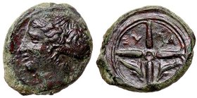 GRECHE - SICILIA - Siracusa (425-IV sec. a.C.) - Emilitra - Testa di Aretusa a s. /R Ruota a quattro raggi, nel 3° e 4° quarto un delfino Mont. 5095; ...