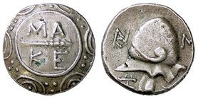 GRECHE - MACEDONIA - Amphipoli - Tetrobolo - Scudo macedone /R Elmo macedone e monogrammi Sear 1387 (AG g. 2,37)
qSPL