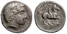 GRECHE - RE DI MACEDONIA - Filippo II (359-336 a.C.) - Tetrobolo - Testa laureata a d. /R La Nike a cavallo a d.; sotto, un simbolo S. Cop. 574 (AG g....