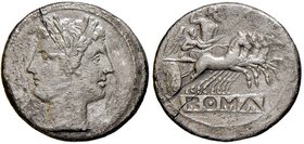 ROMANE REPUBBLICANE - ANONIME - Monete romano-campane (280-210 a.C.) - Quadrigato - Testa di Giano /R Giove in quadriga a d. con scettro; ROMA, in inc...