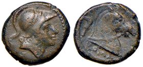 ROMANE REPUBBLICANE - ANONIME - Monete romano-campane (280-210 a.C.) - Litra - Testa elmata di Roma a d. /R Protome equina a d.; dietro una falce Cr. ...