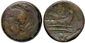 ROMANE REPUBBLICANE - ANONIME - Monete semilibrali (217-215 a.C.) - Oncia - Testa elmata di Roma a s. /R Prua di nave a d. Cr. 38/6; Syd. 86 (AE g. 13...