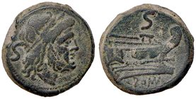 ROMANE REPUBBLICANE - ANONIME - Monete senza simboli (dopo 211 a.C.) - Semisse - Testa laureata di Saturno a d. /R Prua di nave a d.; sopra, lettera S...