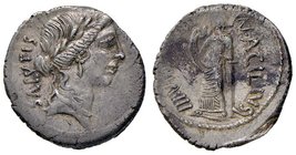 ROMANE REPUBBLICANE - ACILIA - Man. Acilius Glabrio (49 a.C.) - Denario - Testa della Salute a d. /R La Salute stante a s. alimenta un serpente B. 8; ...