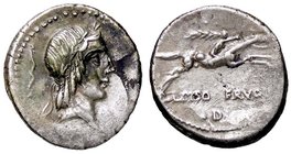 ROMANE REPUBBLICANE - CALPURNIA - L. Calpurnius Piso Frugi (90 a.C.) - Denario - Testa di Apollo a d. /R Cavaliere a d. regge una palma Cr. 340/1 (AG ...