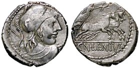 ROMANE REPUBBLICANE - CORNELIA - Cn. Cornelius Lentulus Clodianus (88 a.C.) - Denario - Busto di Marte a d. /R La Vittoria su biga verso d. B. 50; Cr....