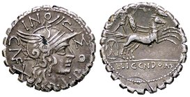 ROMANE REPUBBLICANE - COSCONIA - L. Cosconius M. f. (118 a.C.) - Denario serrato - Testa di Roma a d. /R Il Re gallo Bituito su biga a d. B. 1; Cr. 28...