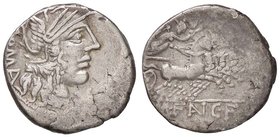 ROMANE REPUBBLICANE - FANNIA - M. Fannius C. f. (123 a.C.) - Denario - Testa di Roma a d. /R La Vittoria con corona su quadriga verso d. B. 1; Cr. 275...
