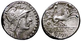 ROMANE REPUBBLICANE - JUNIA - D. Junius Silanus L. f. (91 a.C.) - Denario - Testa di Roma a d. /R La Vittoria su biga a d. B. 15; Cr. 337/3 (AG g. 3,7...