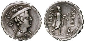 ROMANE REPUBBLICANE - MAMILIA - C. Mamilius Limetanus (82 a.C.) - Denario serrato - Busto di Mercurio a d.; dietro, caduceo /R Ulisse riconosciuto dal...