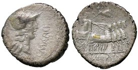 ROMANE REPUBBLICANE - MANLIA - L. Manlius Torquatus (82 a.C.) - Denario - Testa di Roma a d. /R Sulla su quadriga verso d. incoronato dalla Vittoria B...