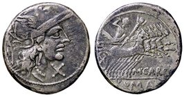 ROMANE REPUBBLICANE - PAPIRIA - M. Papirius Carbo (122 a.C.) - Denario - Testa di Roma a d.; dietro, un ramo d'alloro /R Giove in quadriga verso d. B....