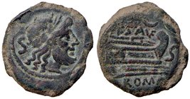 ROMANE REPUBBLICANE - SAUFEIA - L. Saufeius (152 a.C.) - Semisse - Testa di Saturno a d. /R Prua di nave a d.; sopra, crescente Cr. 204/3 (AE g. 15,29...