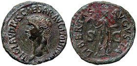 ROMANE IMPERIALI - Claudio (41-54) - Asse - Testa a s. /R La Libertà stante a d. con un berretto nella mano d. e tende la s. C. 47; RIC 113 (AE g. 10,...