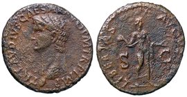 ROMANE IMPERIALI - Claudio (41-54) - Asse - Testa a s. /R La Libertà stante a d. con un berretto nella mano d. e tende la s. C. 47; RIC 113 (AE g. 9,8...