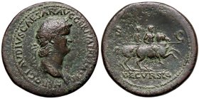 ROMANE IMPERIALI - Nerone (54-68) - Sesterzio - Testa laureata a d. /R Nerone a cavallo al galoppo a d., con lancia; di fronte, soldato stante con ves...