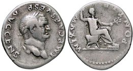 ROMANE IMPERIALI - Vespasiano (69-79) - Denario - Busto laureato a d. /R Vespasiano seduto a d. con scettro e ramo d'ulivo C. 387; RIC 85 (AG g. 3,34)...